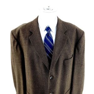 DAMAGED Stafford Tweed Wool 3 Button Sport Coat 46L Brown Side Striped Tagged 46